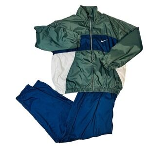 Vtg 90s Nike Windbreaker Tracksuit Set Green Blue White Mens XL Thailand Y2K